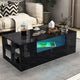 Elegant black marble coffee table with LED lighting, stylish design, and built-in storage.