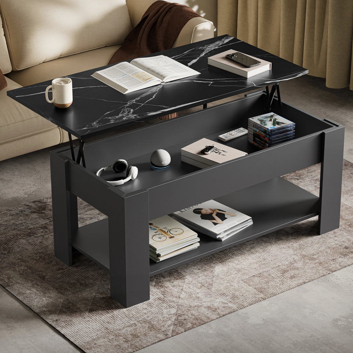 Lift top Coffee Table with Storage | Lift up Center Table 100cm Wide