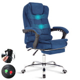 Stylish blue velvet massage office chair with 2-point massager for premium comfort.