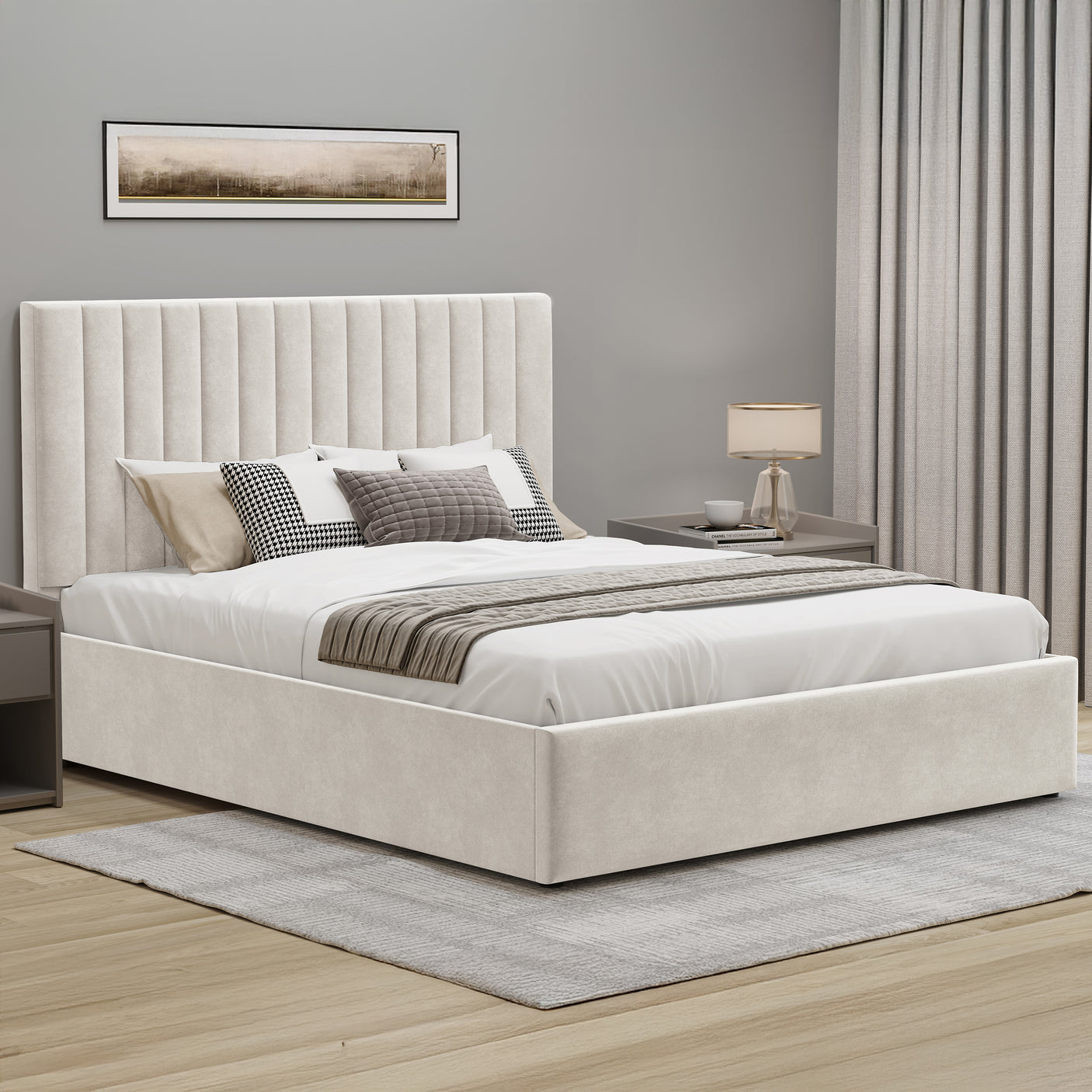 Blisswood Velvet Quilted Vertical Line Ottoman Storage Bed With Mattress