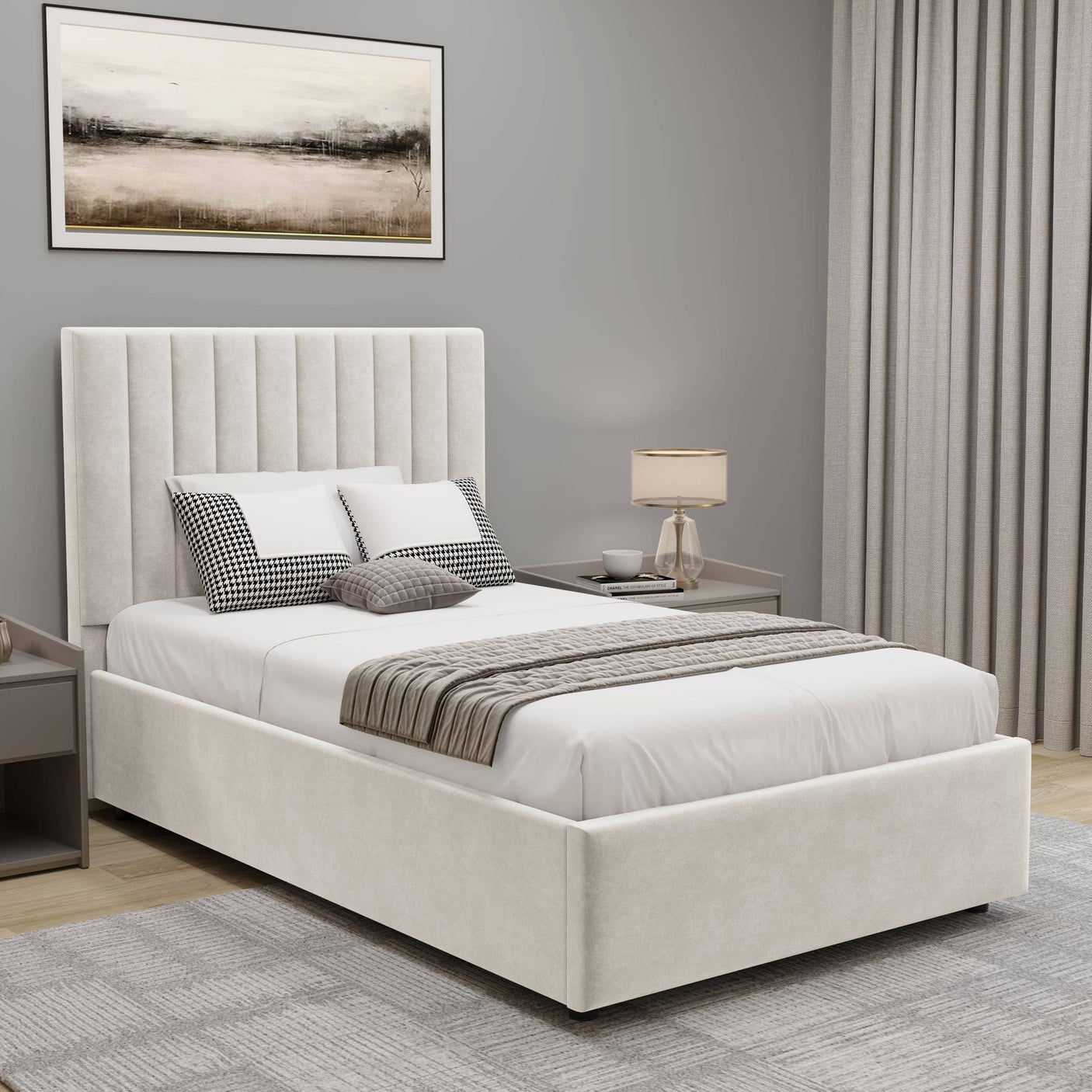 Blisswood Velvet Quilted Vertical Line Ottoman Storage Bed With Mattress