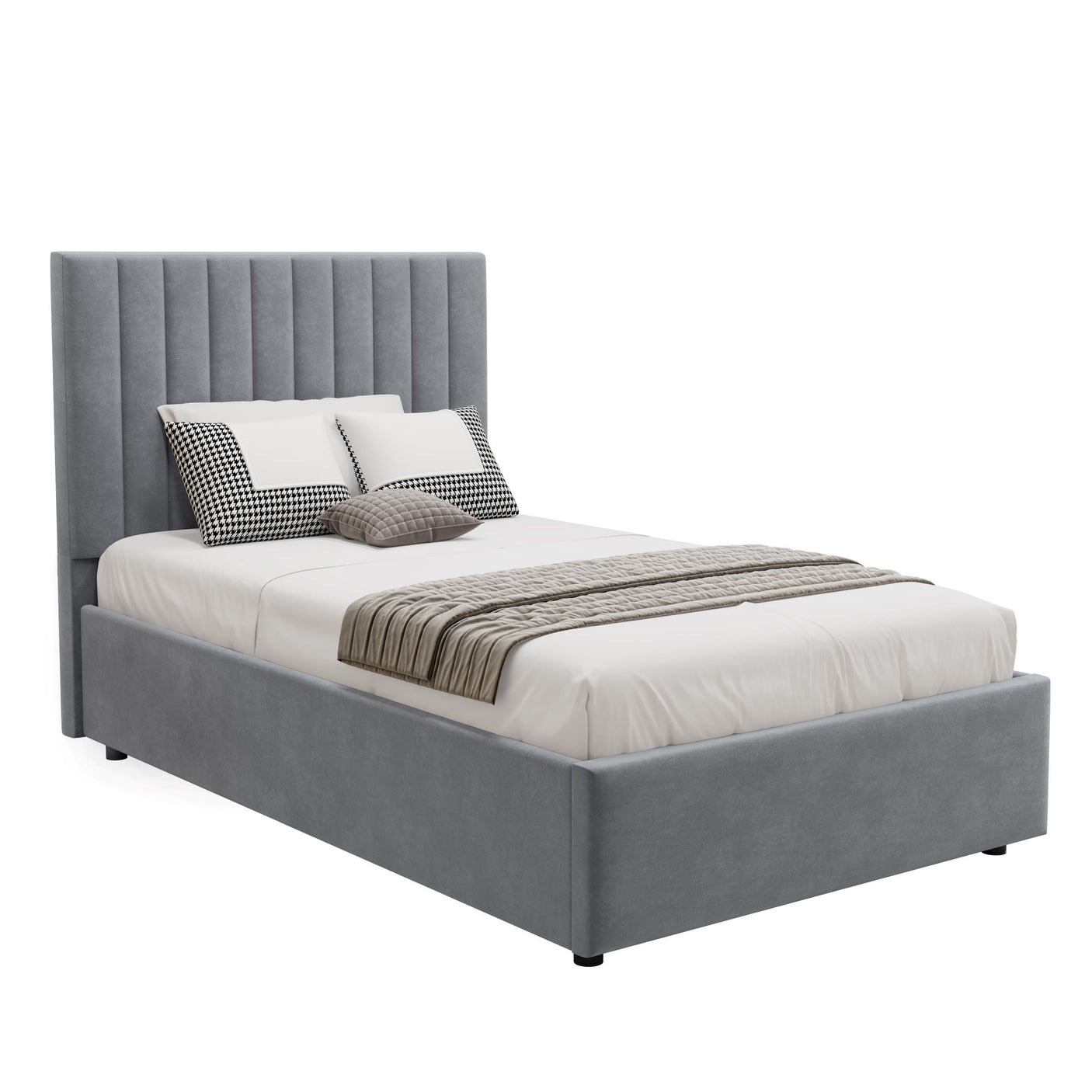 Blisswood Velvet Quilted Vertical Line Ottoman Storage Bed With Mattress