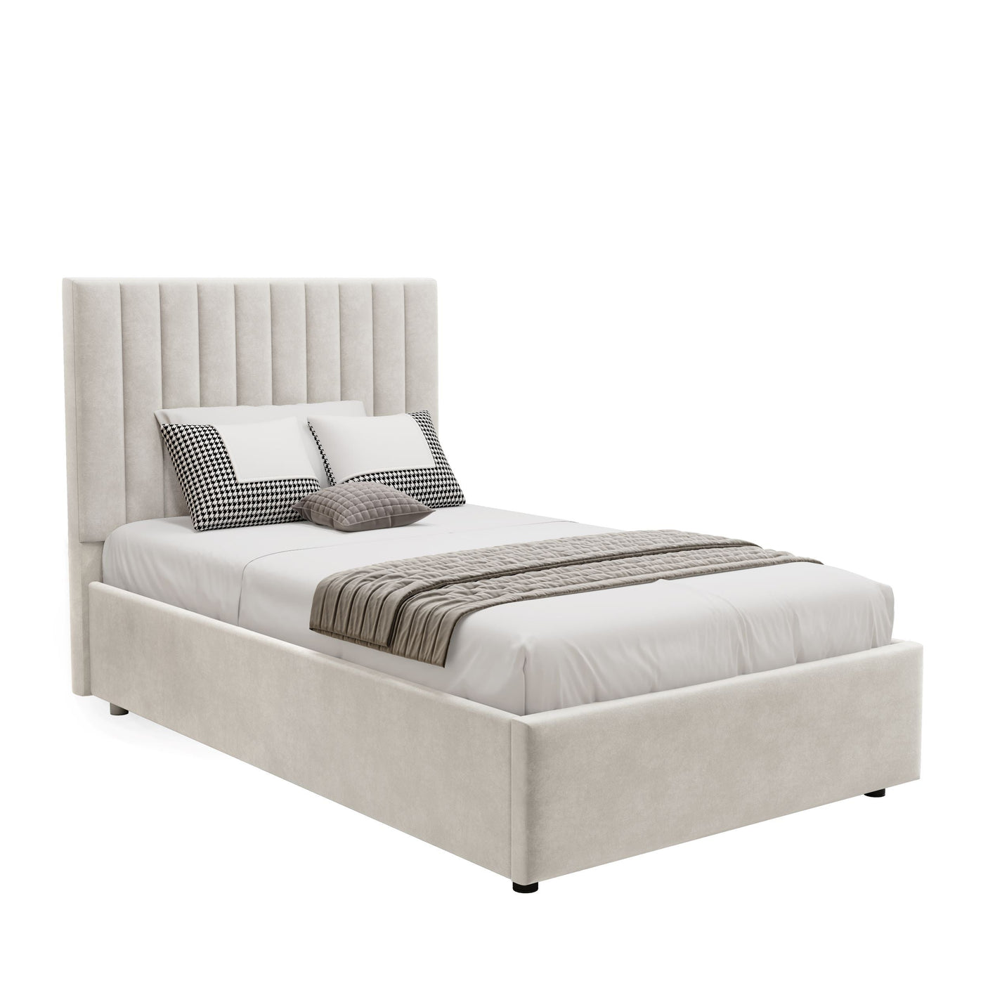 Blisswood Velvet Quilted Vertical Line Ottoman Storage Bed With Mattress