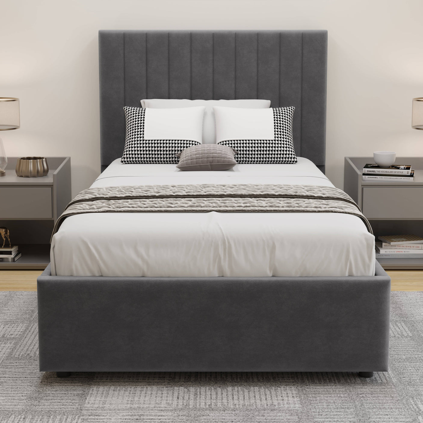Blisswood Velvet Quilted Vertical Line Ottoman Storage Bed With Mattress