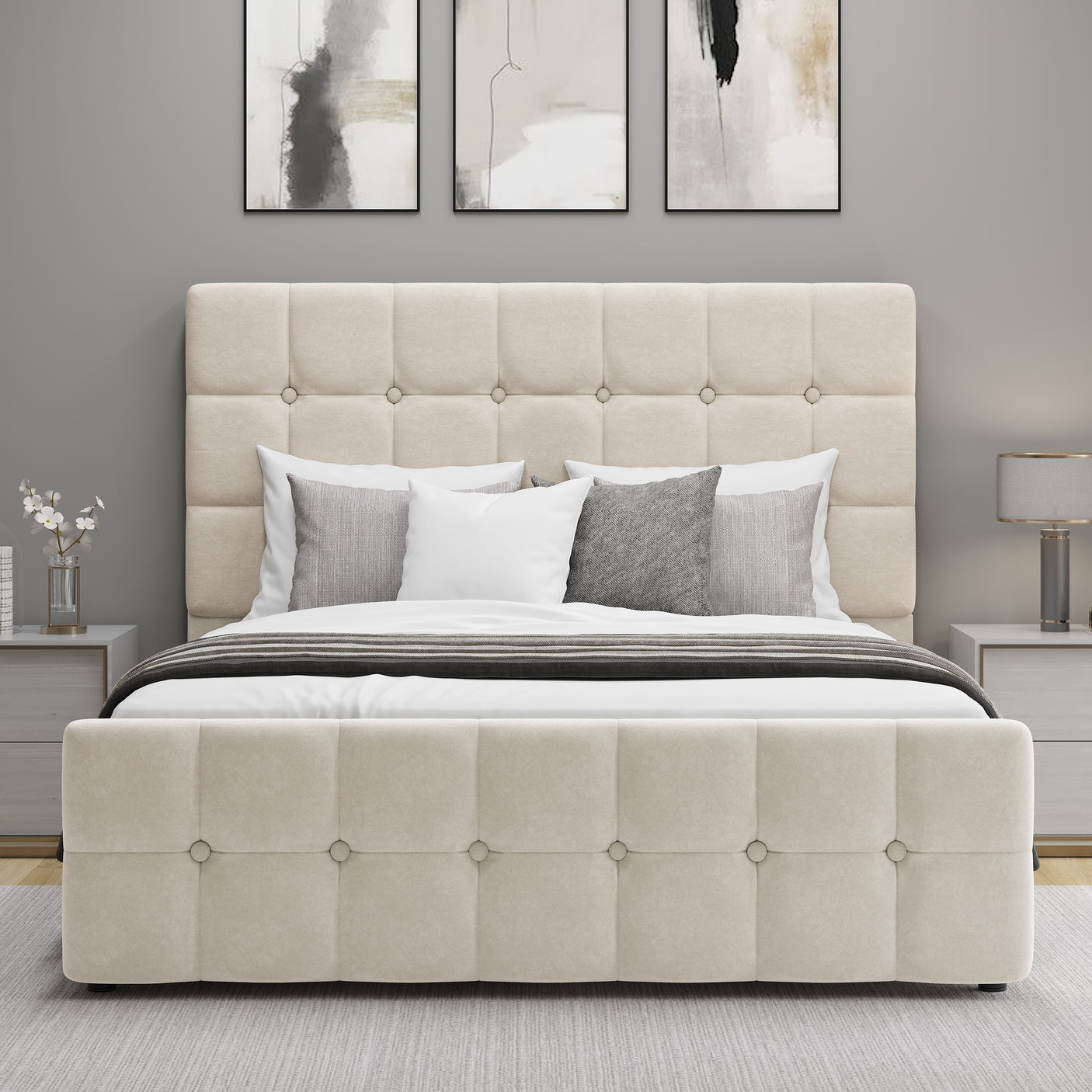Blisswood Velvet Square Design Ottoman Storage Bed