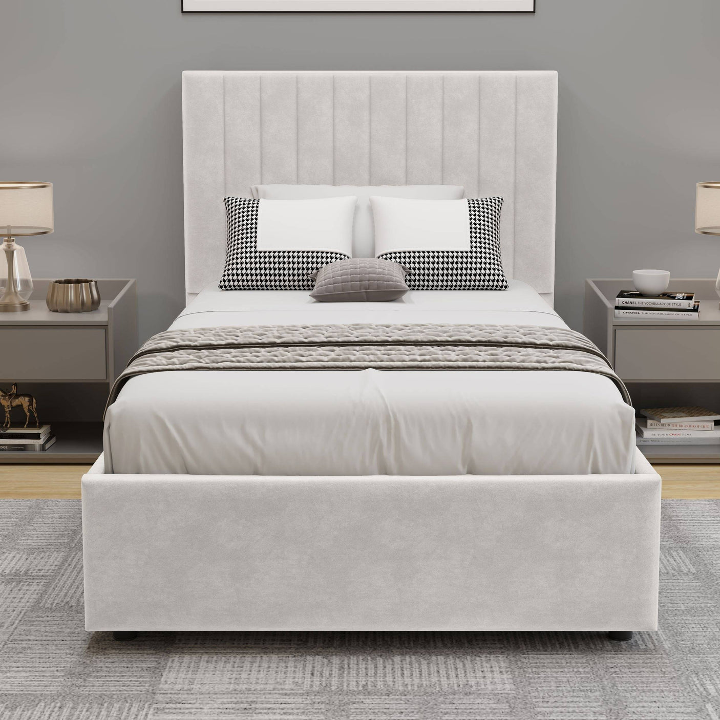 Blisswood Velvet Quilted Vertical Line Ottoman Storage Bed With Mattress