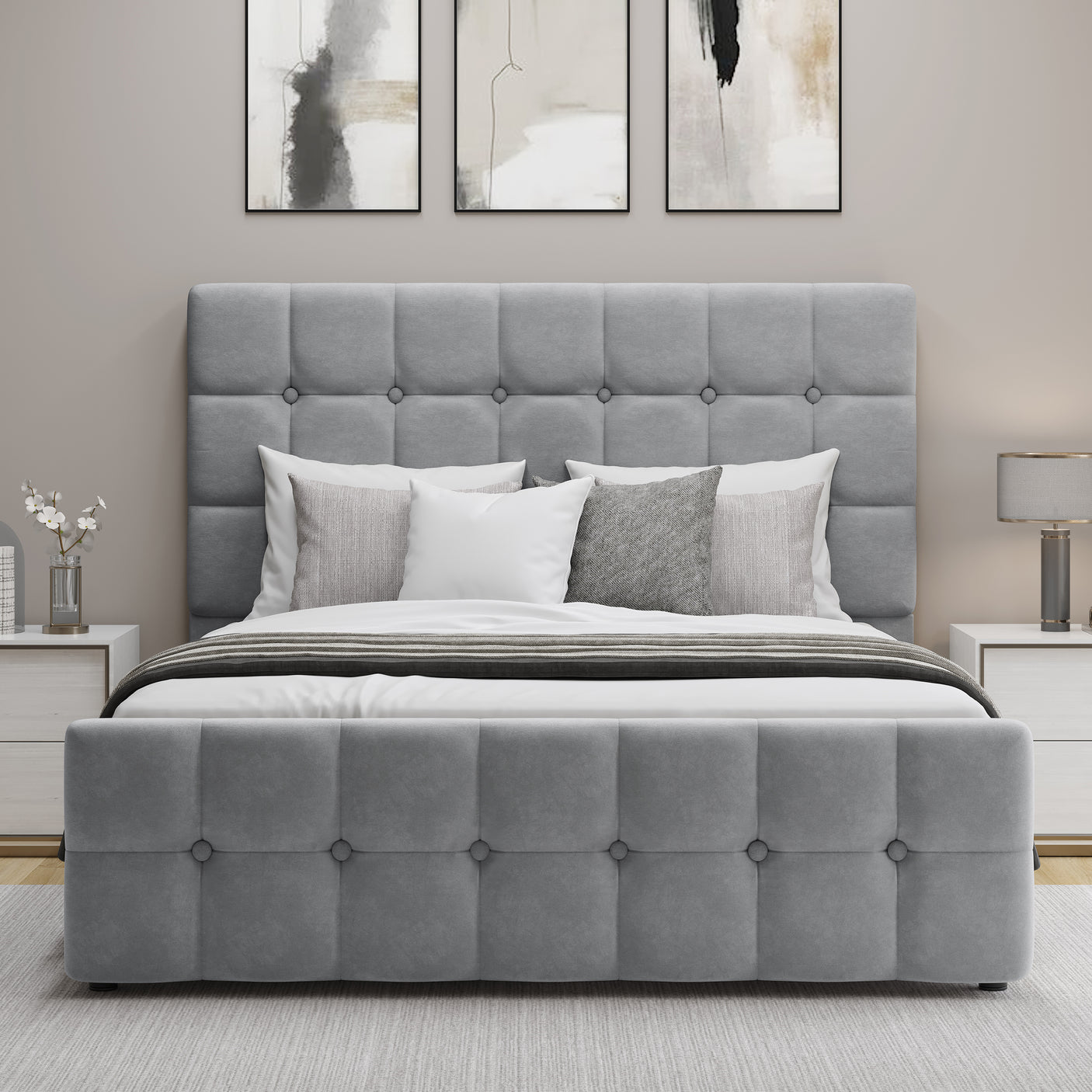Blisswood Velvet Square Design Ottoman Storage Bed