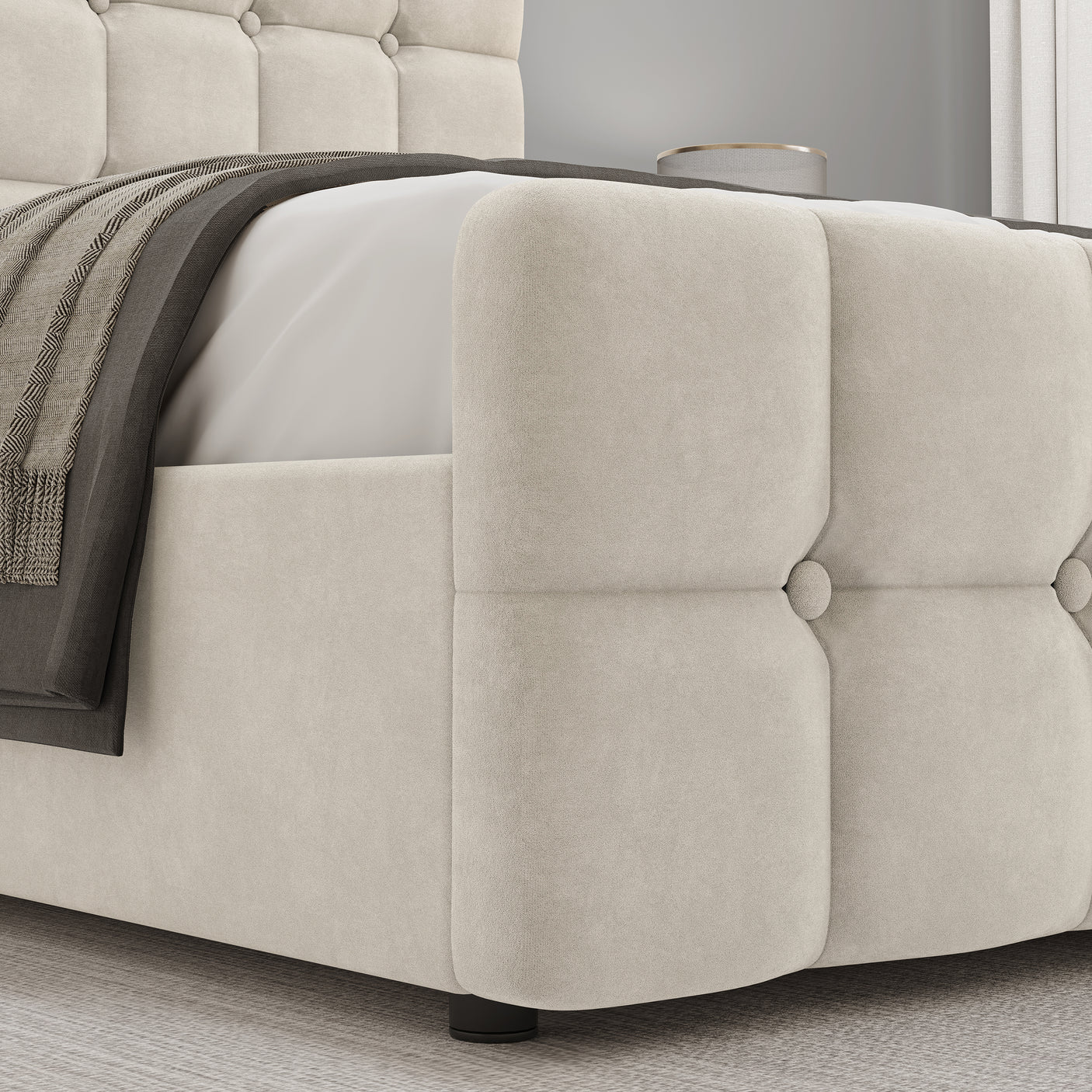 Blisswood Velvet Square Design Ottoman Storage Bed