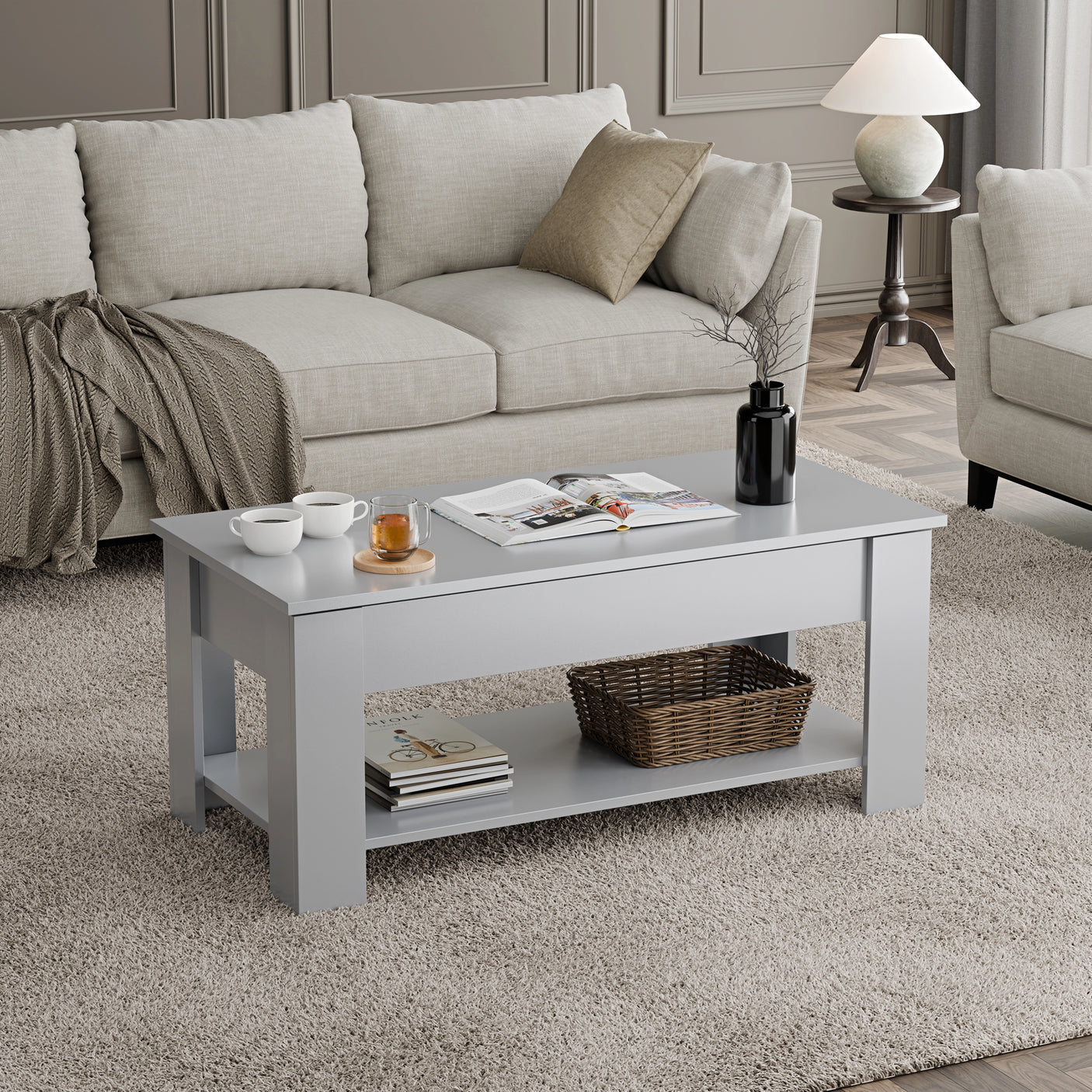Lift top Coffee Table with Storage | Lift up Center Table 100cm Wide