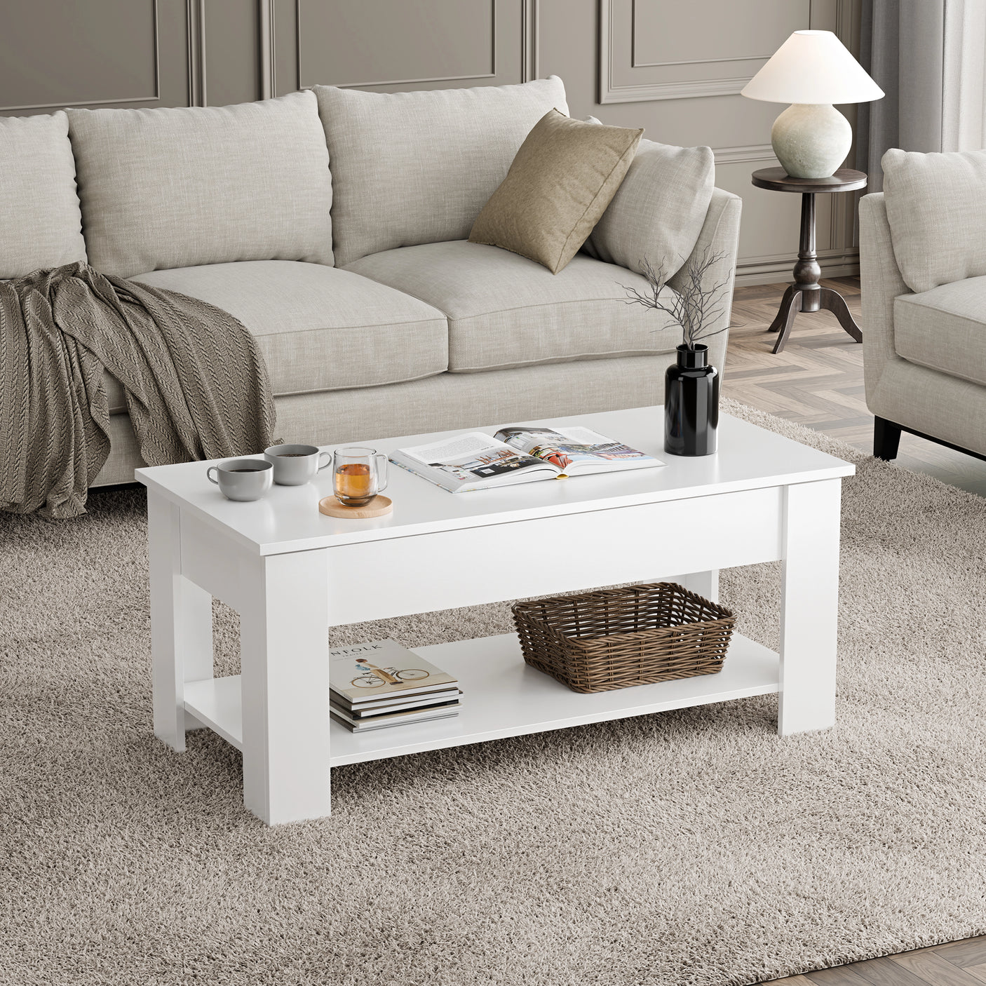 Lift top Coffee Table with Storage | Lift up Center Table 100cm Wide