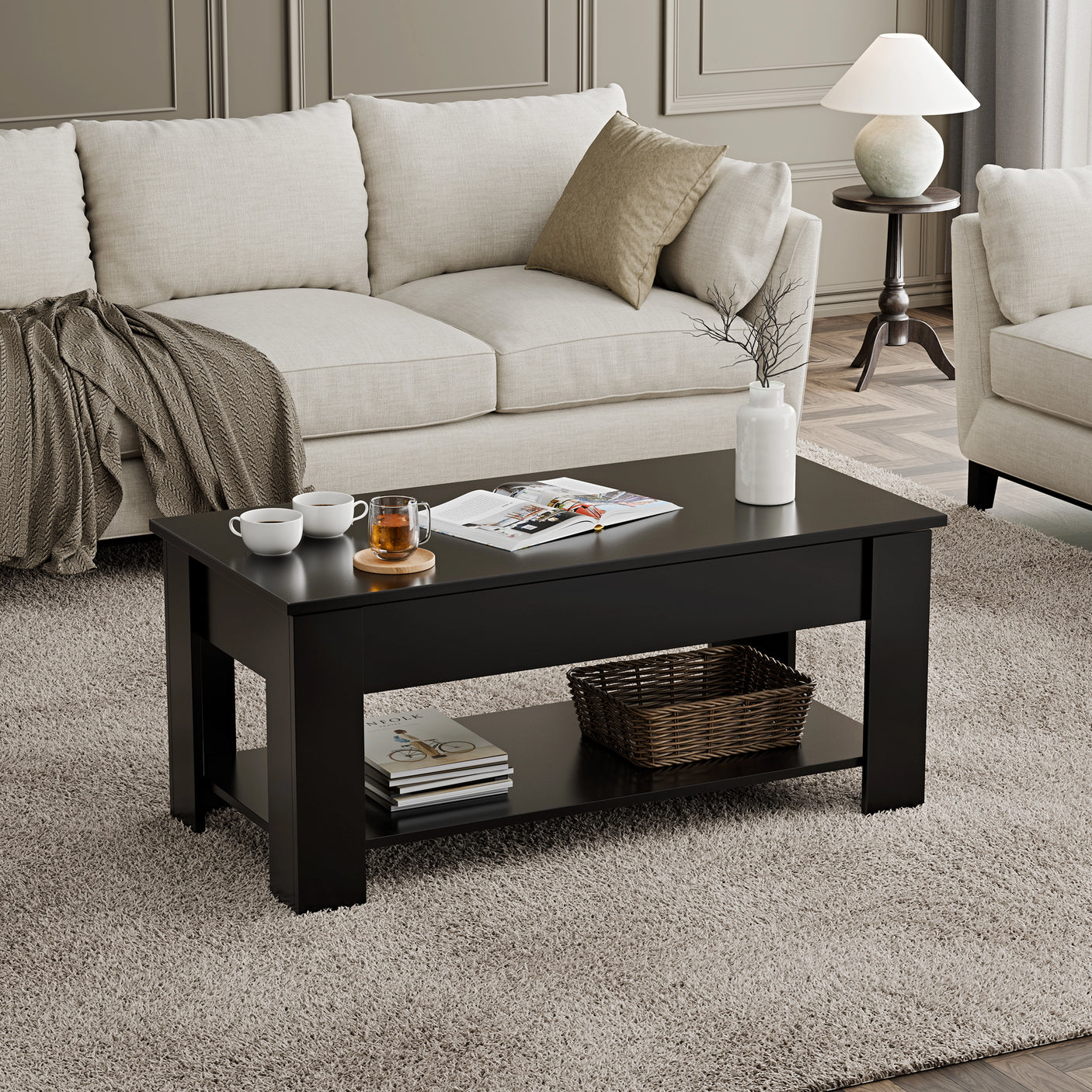Lift top Coffee Table with Storage | Lift up Center Table 100cm Wide