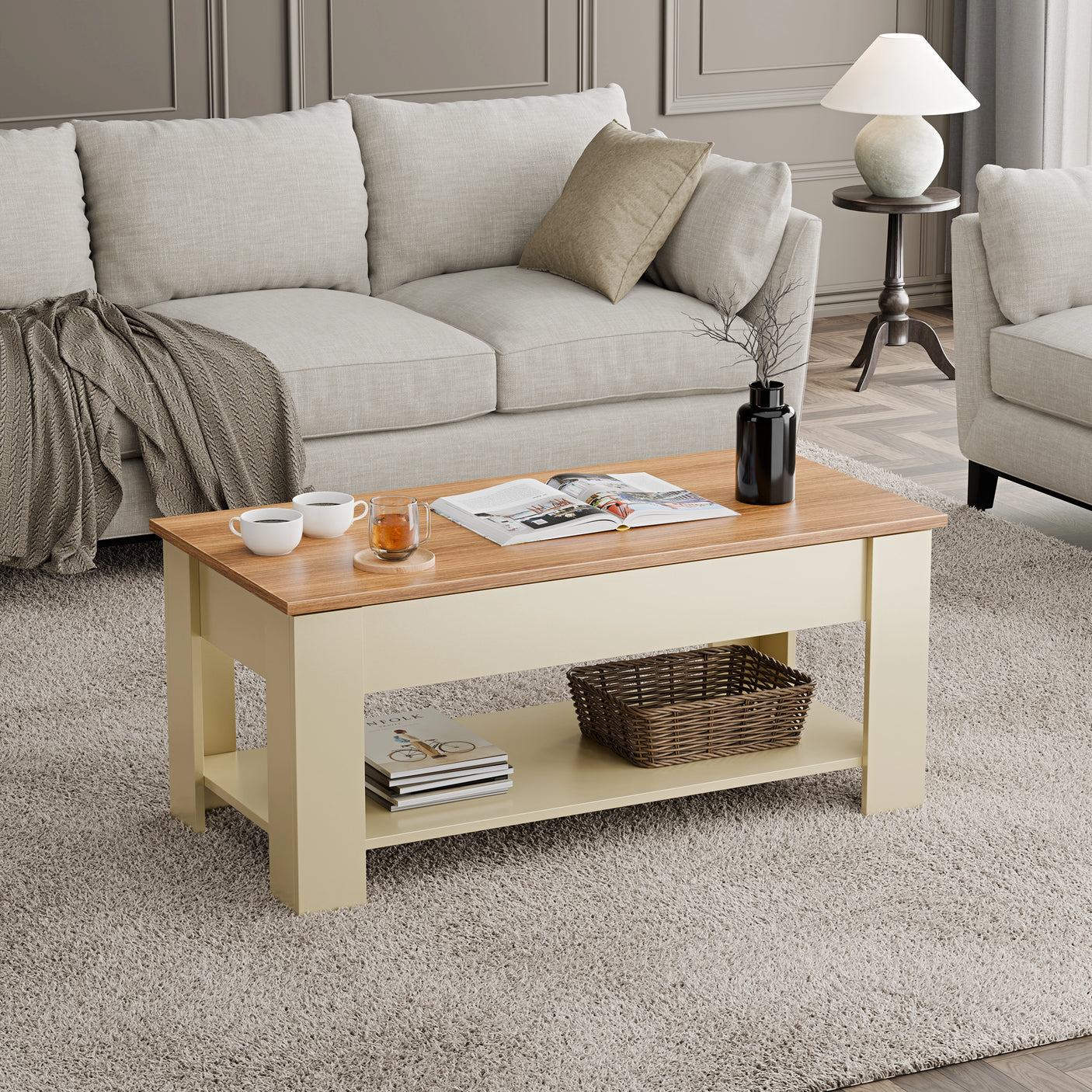 Lift top Coffee Table with Storage | Lift up Center Table 100cm Wide