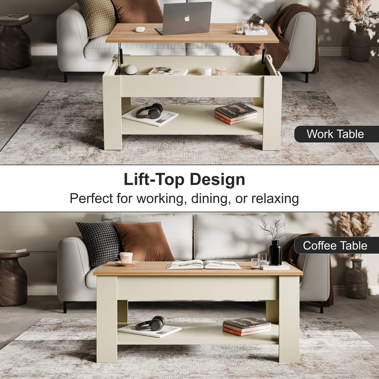 Lift top Coffee Table with Storage | Lift up Center Table 100cm Wide