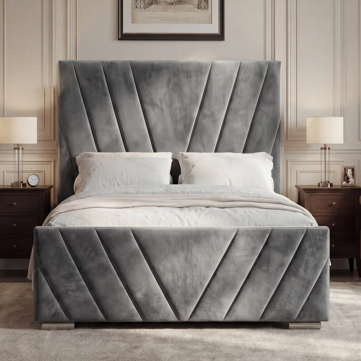 Luxury V Design Ottoman Bed Frame - Velvet Ottoman Storage Bed