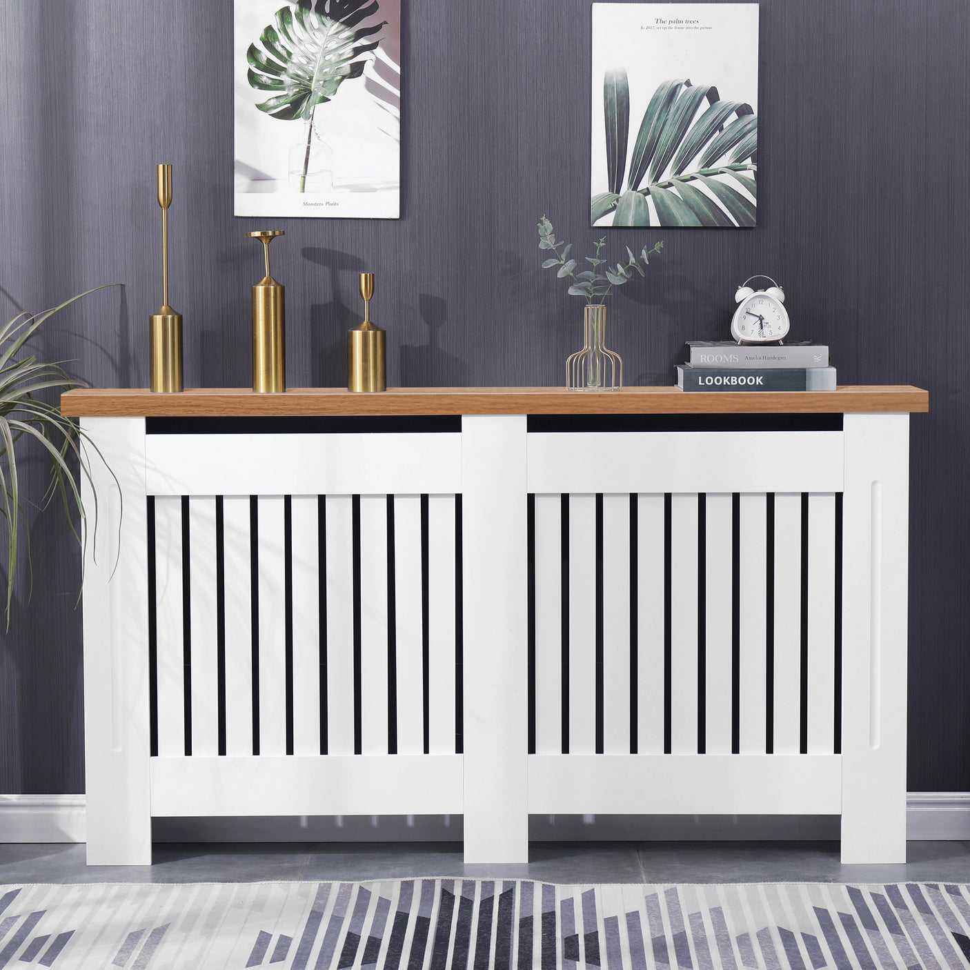 Radiator Cover With Oak Top - Vertical Slatted Design