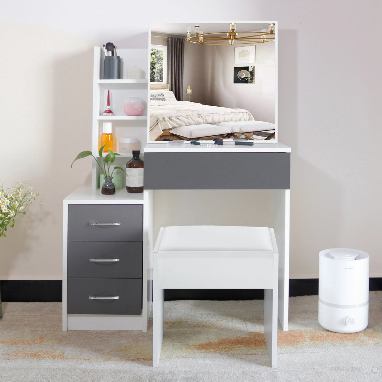 Dressing Table with Storage, Drawers and Mirror - Vanity Makeup Table
