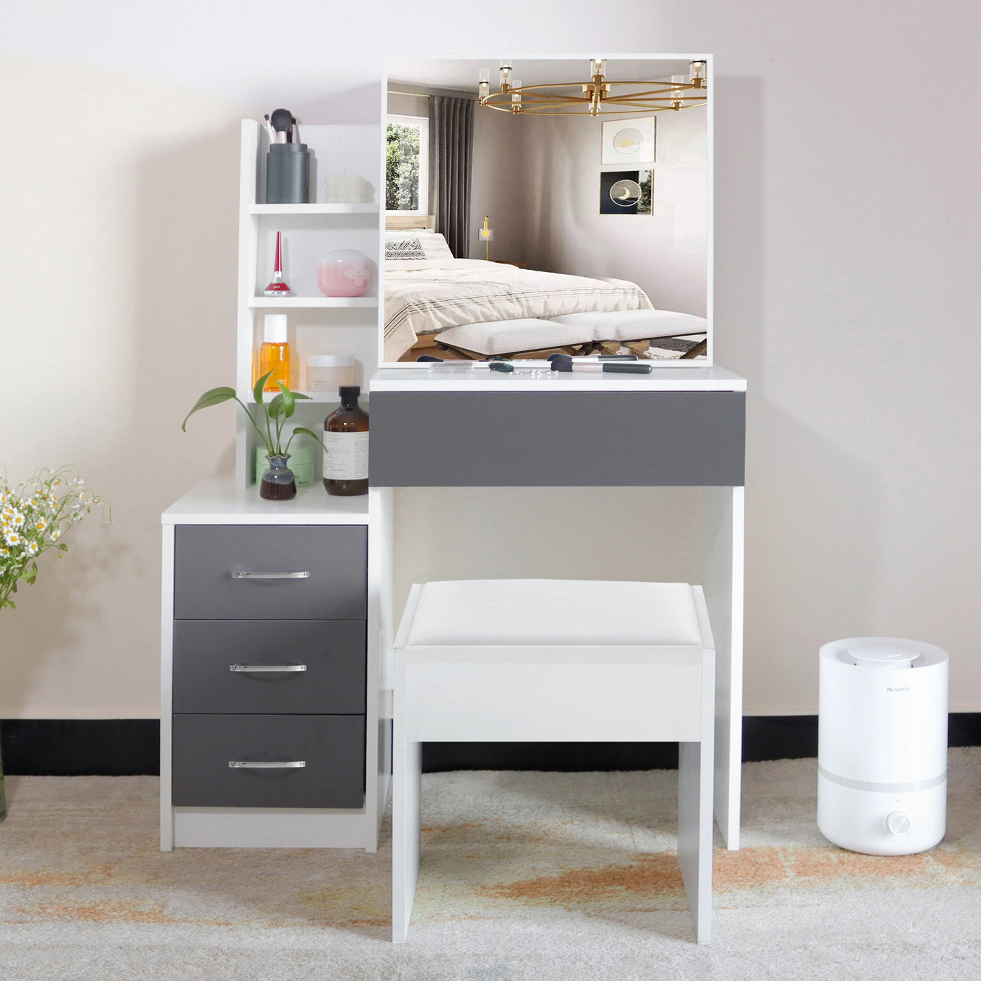 Dressing Table with Storage, Drawers and Mirror - Vanity Makeup Table