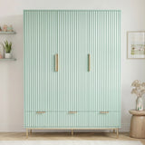[Sage Green] Flutrina 3 door wardrobe fluted panels, gold bar handles, three drawers, slim gold base