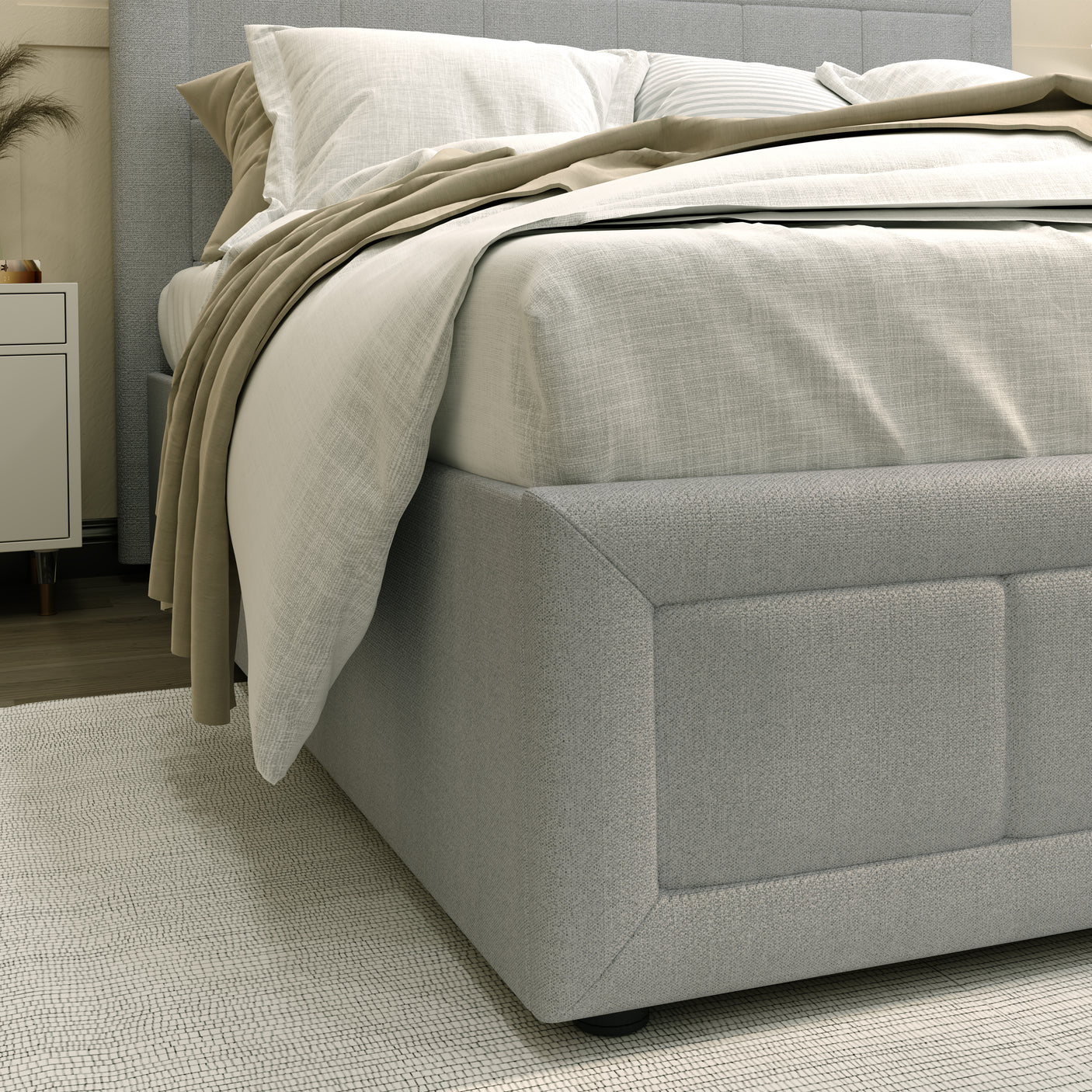 Blisswood Ottoman Bed With 8" Mattress, Grey Linen