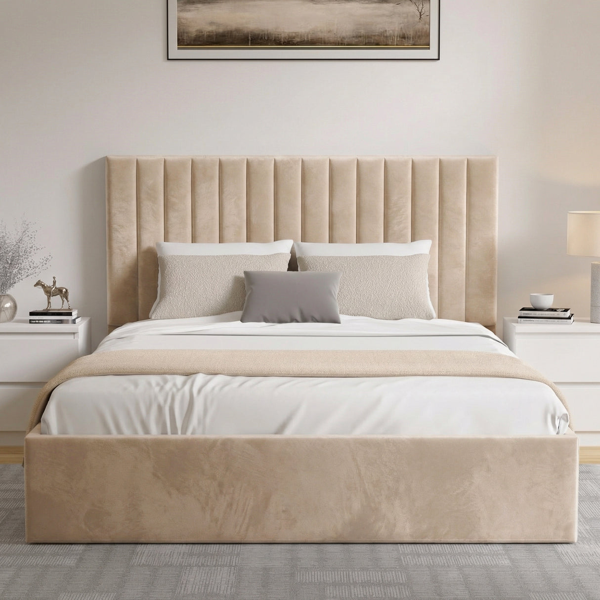 Vertical Line Ottoman Storage Bed - Velvet Ottoman Bed Frame