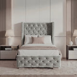 Cross Pattern Velvet Ottoman Storage Bed - Winged Bed Frame