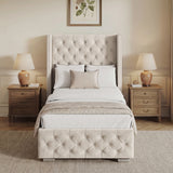 Cross Pattern Velvet Ottoman Storage Bed - Winged Bed Frame