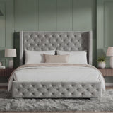 Cross Pattern Velvet Ottoman Storage Bed - Winged Bed Frame