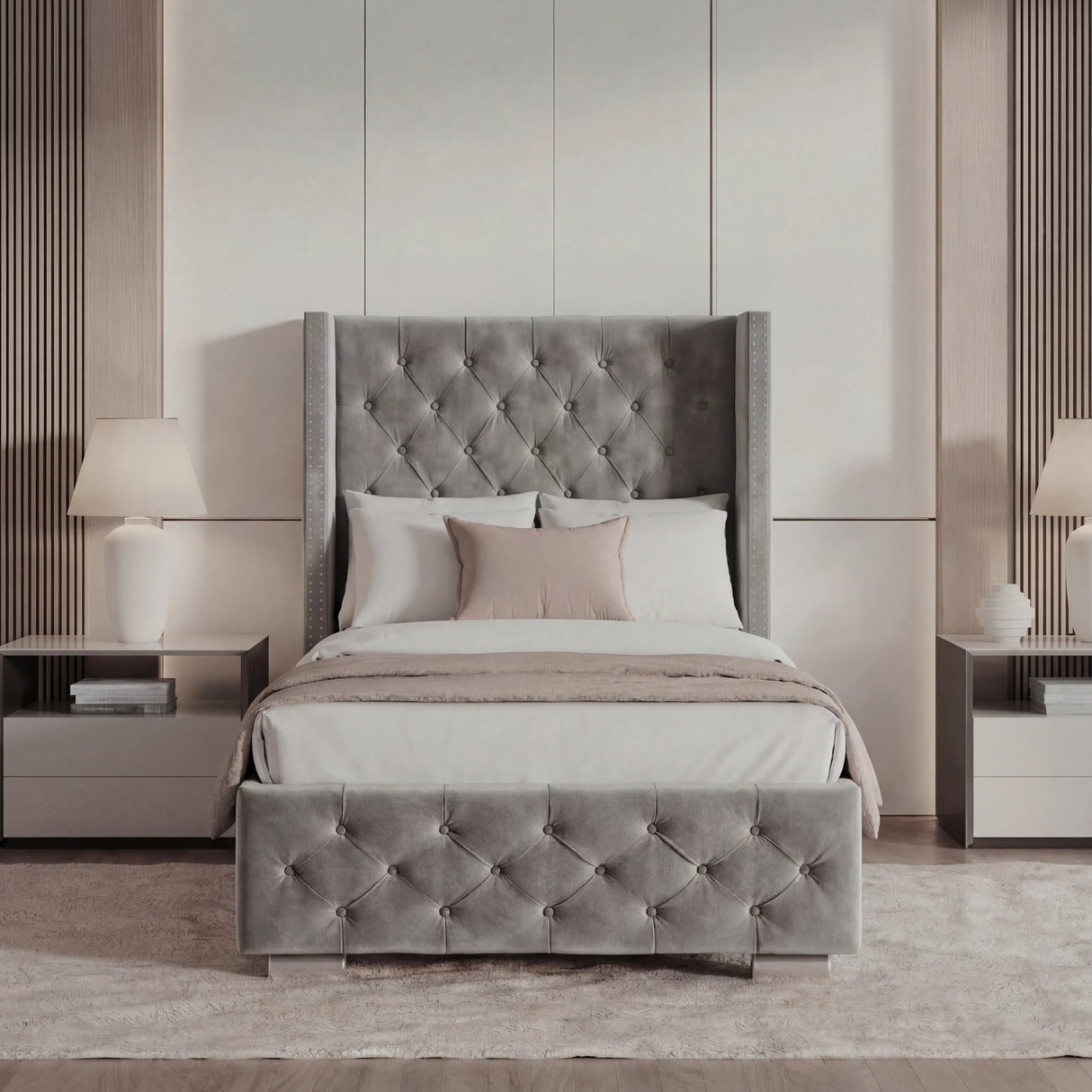 Cross Pattern Velvet Ottoman Storage Bed - Winged Bed Frame