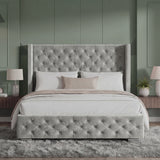 Cross Pattern Velvet Ottoman Storage Bed - Winged Bed Frame