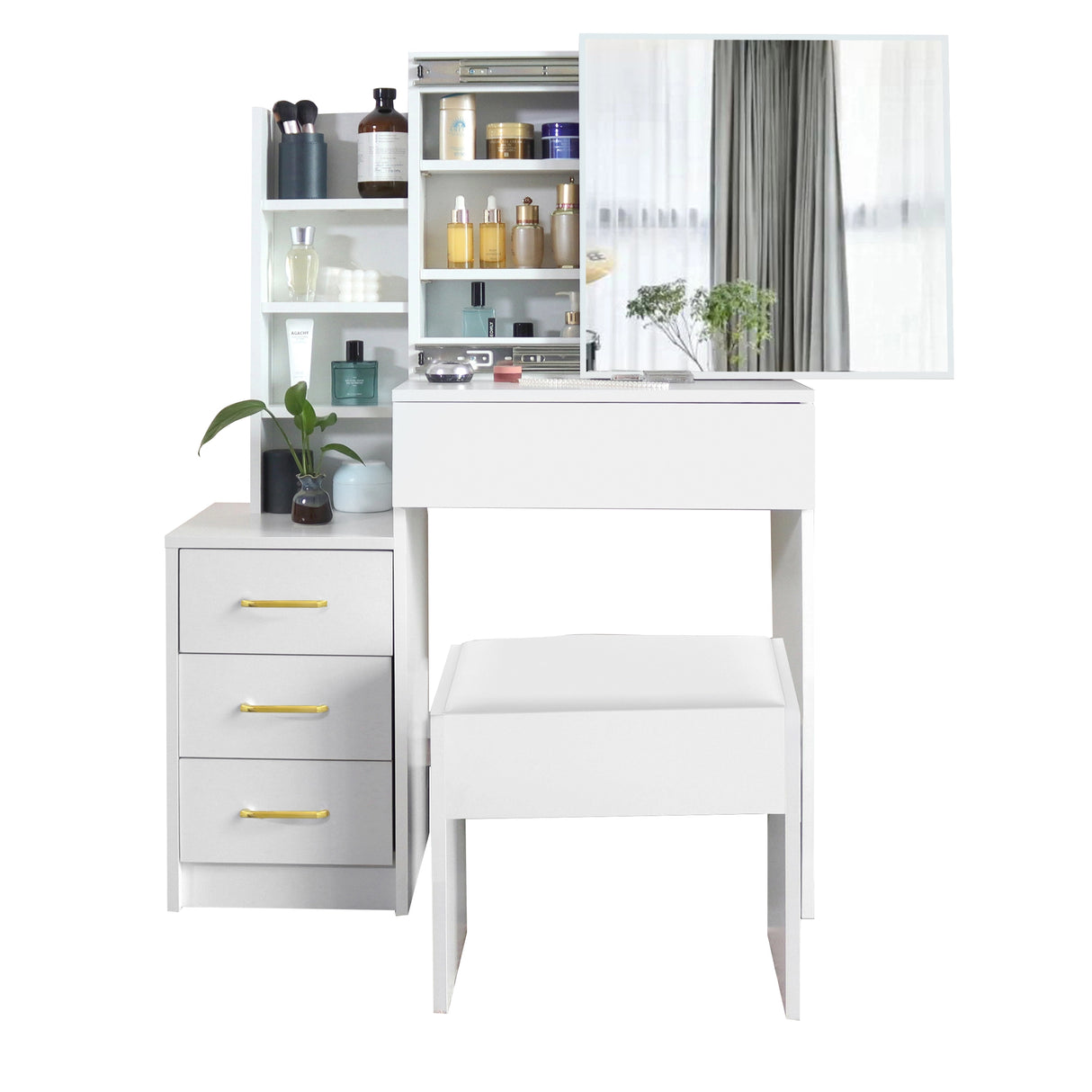 Dressing Table with Storage, Drawers and Mirror - Vanity Makeup Table