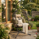 Foldable Hanging Egg Chair With Stand & Cushion