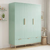 [Sage Green] three door wardrobe with integrated drawers placed in a contemporary room setting with natural lighting