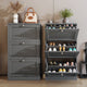 Grey shoe cabinet with doors, modern storage solution, sleek shoe organizer