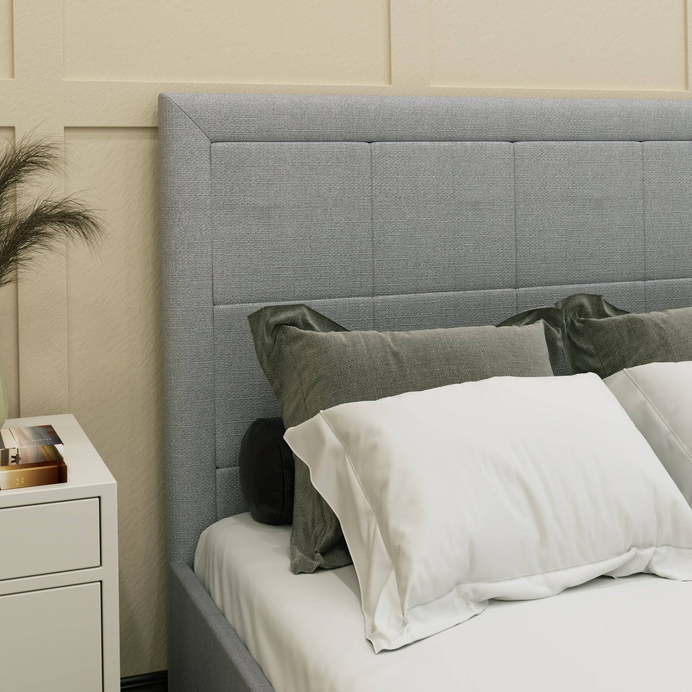 Blisswood Ottoman Bed With 8" Mattress, Grey Linen