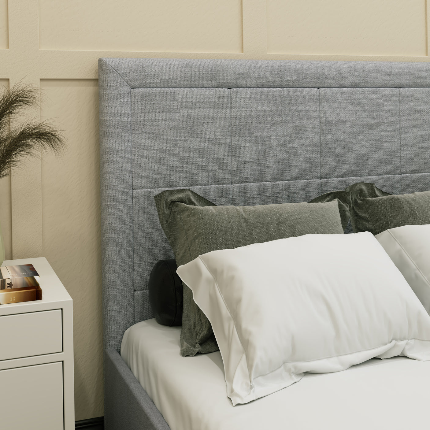 Blisswood Ottoman Bed With 8" Mattress, Grey Linen