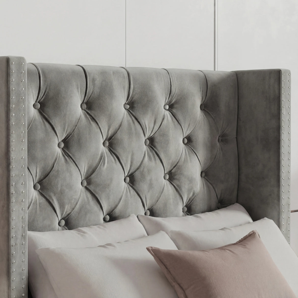 Cross Pattern Velvet Ottoman Storage Bed - Winged Bed Frame