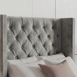 Cross Pattern Velvet Ottoman Storage Bed - Winged Bed Frame