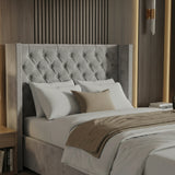 Cross Pattern Velvet Ottoman Storage Bed - Winged Bed Frame