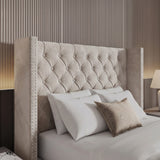 Cross Pattern Velvet Ottoman Storage Bed - Winged Bed Frame