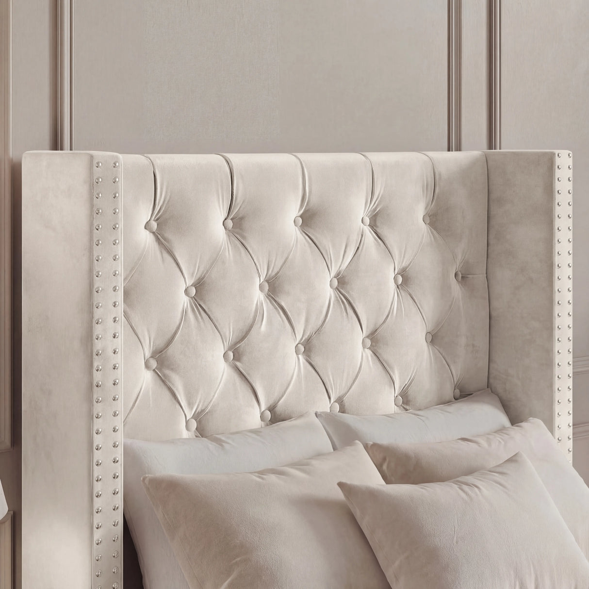 Cross Pattern Velvet Ottoman Storage Bed - Winged Bed Frame