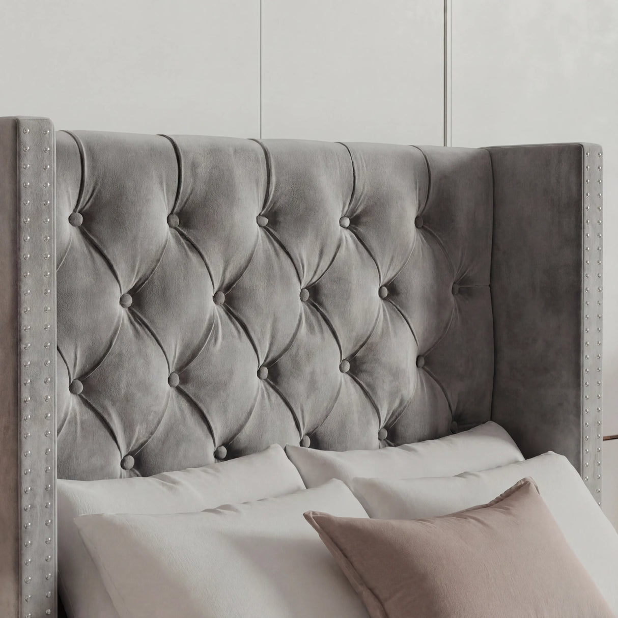 Cross Pattern Velvet Ottoman Storage Bed - Winged Bed Frame