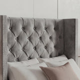 Cross Pattern Velvet Ottoman Storage Bed - Winged Bed Frame