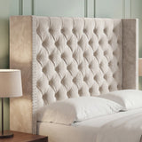 Cross Pattern Velvet Ottoman Storage Bed - Winged Bed Frame
