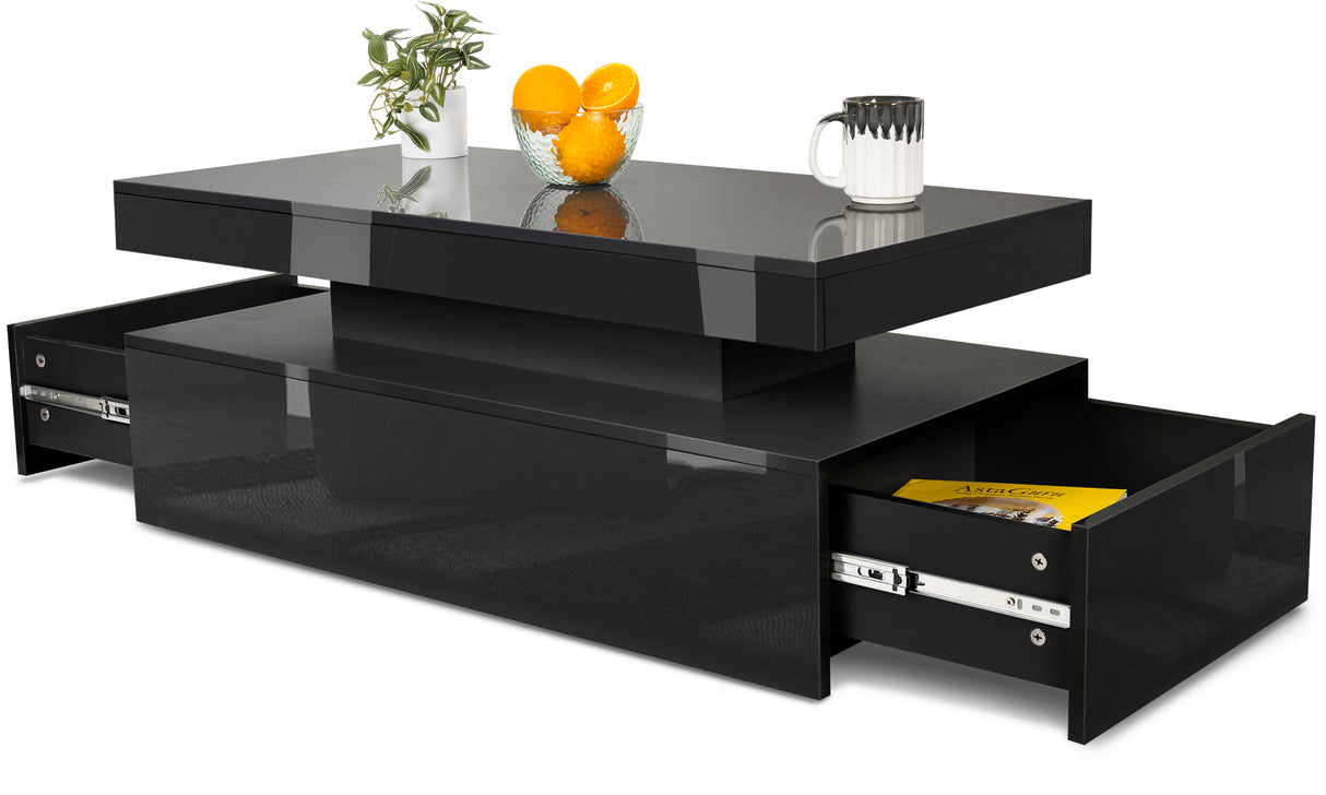 High Gloss Storage Coffee Table With Drawers & LED Lights