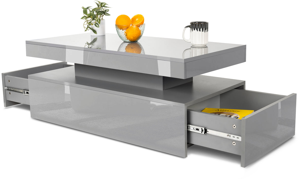 High Gloss Storage Coffee Table With Drawers & LED Lights