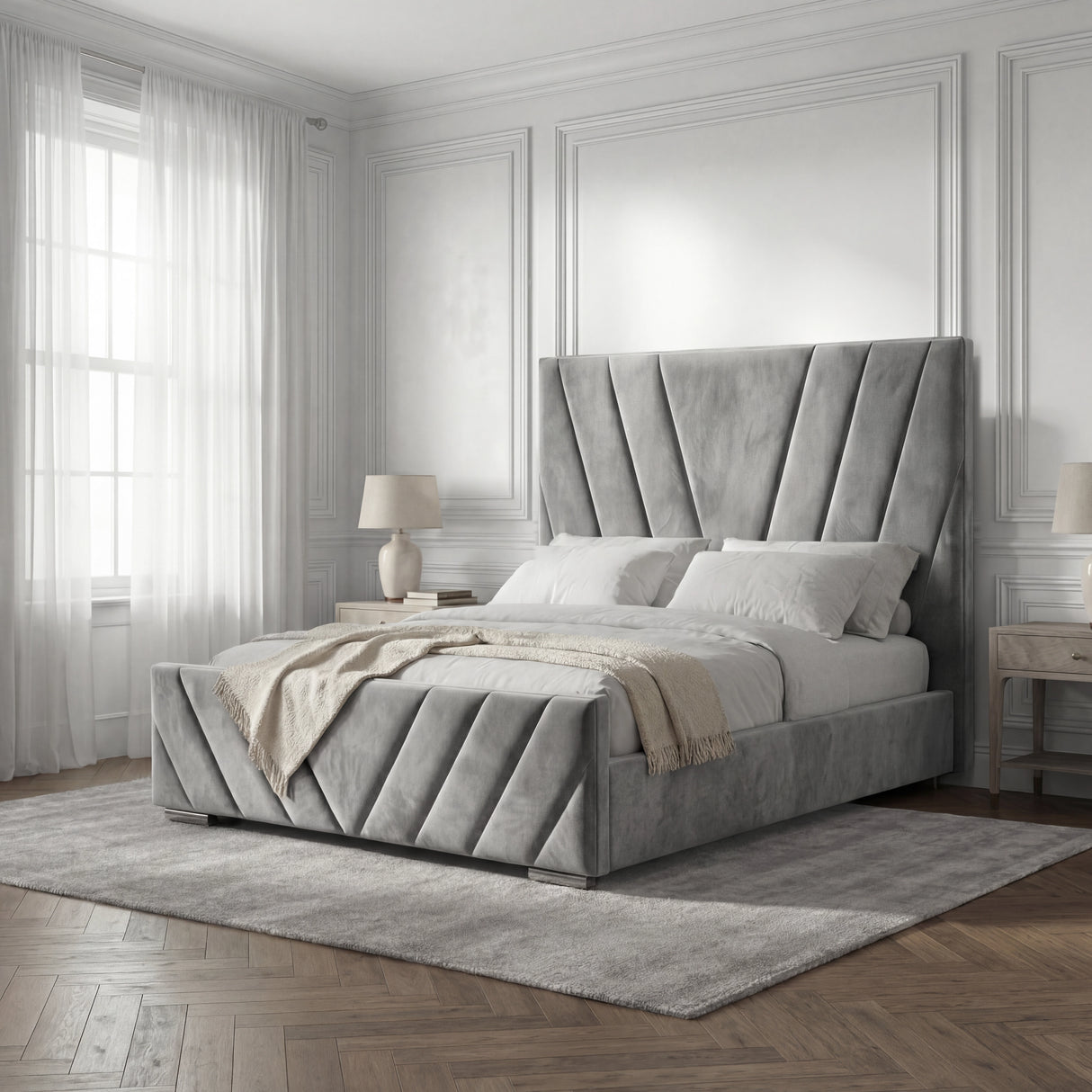 Luxury V Design Ottoman Bed Frame - Velvet Ottoman Storage Bed