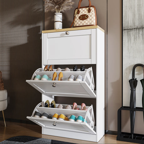 Large shoe cabinet with doors for organized footwear storage, featuring a modern design