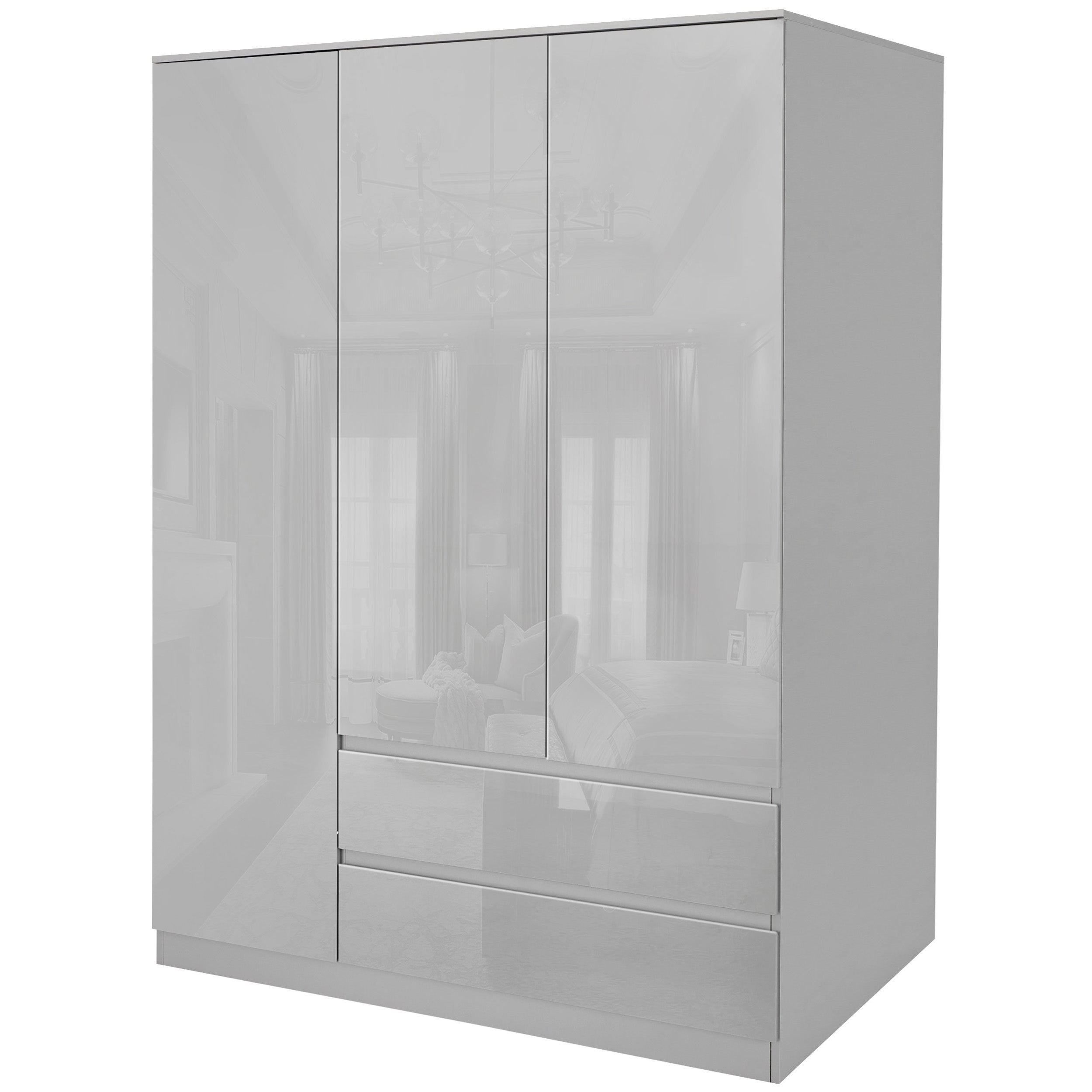 Large wardrobe in grey, designed for compact spaces with efficient storage options.