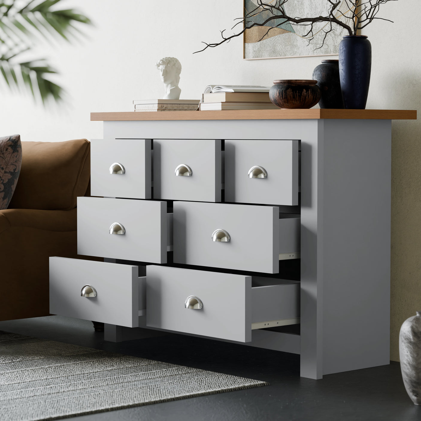 7 Drawer Wide Chest of Drawers - Large Bedroom Dresser