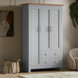 Shaker Triple Wardrobe With Shelves And Drawers
